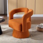 Fauteuil rond pivotant 360� 67x55x74 cm - redom - coussin �pais base m�tal - tissu boucl� orange