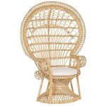 Fauteuil en rotin - beliani - emmanuelle - haut dossier - coussin assorti - beige