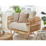 Fauteuil en rotin clair avec coussins beiges - beliani - dolcedo - intérieur et extérieur - boho et rustique ... Fauteuil en rotin clair avec coussins beiges - beliani - dolcedo - intérieur et extérieur - boho et rustique ...