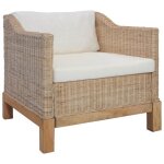 Fauteuil - rotin naturel - coussin blanc cass - bois de manguier massif - 1 place - contemporain