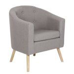 Fauteuil scandinave luxs en tissu gris - confortable avec accoudoirs - bois massif - 1 place