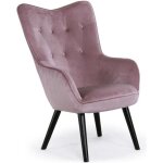 Fauteuil scandinave - menzzo - klarys - rose - haut dossier capitonn - pieds en bois noir