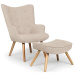 Fauteuil scandinave - menzzo - lylou - tissu / bois - beige - avec accoudoirs - 1 place