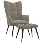 Fauteuil scandinave de relaxation mvs - chaise de relaxation avec repose - pied gris clair velours84 ...