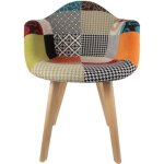 Fauteuil scandinave patchwork multicolore h 85 x p 605 x l 62 cm pieds en bois brut multicolore