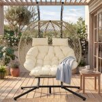 Fauteuil suspendu 2 places - 140x94x197cm - ?uf balancelle de jardin avec support et repose - pieds - ...