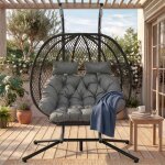 Fauteuil suspendu 2 places - 140x94x197cm - ?uf balancelle de jardin avec support et repose - pieds - ...