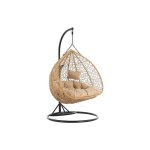 Fauteuil suspendu 2 places en r�sine tress�e - naturel clair avec coussins beiges - cayambe de mylia