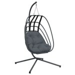 Fauteuil suspendu en forme d?uf - vidaxl - anthracite - 104x100x197 cm - acier - coussin amovible - pivotant ...