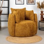 Fauteuil tissu chenille ruby jaune ocre / cognac - livin24 - relaxation - 1 place - avec accoudoirs - ... Fauteuil tissu chenille ruby jaune ocre / cognac - livin24 - relaxation - 1 place - avec accoudoirs - ...