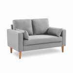 Canap� en tissu gris clair - bjorn - canap� 2 places fixe droit pieds bois. style scandinave