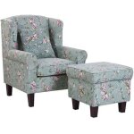 Fauteuil en tissu vert  motif floral avec repose - pieds hamar
