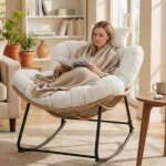 Fauteuil ?uf � bascule - fauteuil de jardin - assise large - rotin pvc - fauteuil d�tente balcon - blanc ...