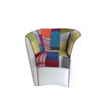 Fauteuil - valentina - co - cuir blanc - assise tissu patchwork - confort optimal - design contemporain ...
