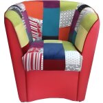 Fauteuil - valentina - similicuir rouge - tissu patchwork multicolore - design contemporain - 1 place ...
