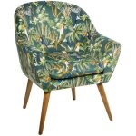Fauteuil sango velours vert motifs jungle - atmosphera createur dinterieur