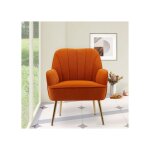 Fauteuil velours orange moderne - classique chaise de lecture pour salon / chambre / bureau cadre bois ...