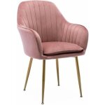 Fauteuil en velours vieux rose et pieds en m�tal dor�. shella l 58 x p 58 x h 85