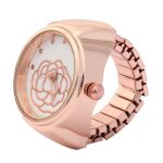 Fdit montre de bague de quartz montre � anneau de doigt cadran rond motif de fleur rose montre � quartz ...