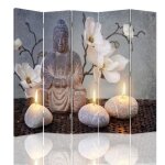 Feeby cloison amovible paravent intrieur deux faces 5 panneaux bouddha pierre naturelle 180x180 cm