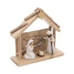 Crche de nol - feeric lights & christmas - 3 santons sculpts - bois et polyrsine - h195 cm