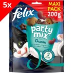 Felix party mix saveur de locan : saumon colin truite - 5x200g - friandises pour chat