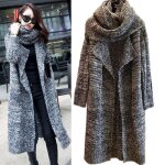 Femmes long manteau cardigans automne hiver paissir loisirs pull oversize tricot chaud collar charpe ...