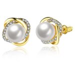 Femmes or rose 18 carats plaqu twist zircon perle boucles doreilles pour les bijoux 1fabif