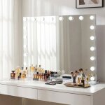 Fenchilin miroir de maquillage hollywood - tr�s grand format 100 cm x 80 cm blanc
