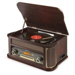 Platine vinyle - fenton - memphis - bluetooth - dab / fm - lecteur cd et cassette - bois fonc