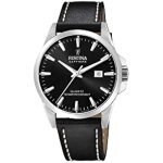 Festina montre pour homme f20025 / 4 swiss made bo�tier en acier inoxydable gris bracelet en cuir noir ...