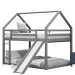 Feuille �paissie lit double lit denfant lit de maison lit superpos� avec toboggan et �chelle chambre ...