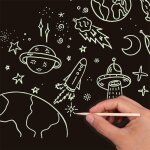 Feuilles de papier  gratter - noir - brille dans le noir - a4 - 8 cartes + btonnets