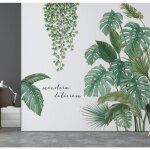 Feuilles tropicales vertes autocollant mural nature plante 2 pi�ces stickers muraux jungle pour chambre ...