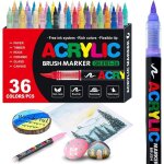 Feutre acrylique 36 couleurs pointe pinceau - stylos peinture �tanche s�chage rapide pour bois pierre ...