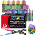 Feutres acryliques 60 couleurs � pointe pinceau - marqueurs peinture pour coloriage adulte et loisirs ...