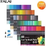 Feutres de coloriage 100 couleurs art aquarelle brosse pointe stylos et pointe fine pour adulte livres ...