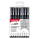 Feutres dessin et �criture - noir - 8 pointes diff�rentes - uni - ball - uni pin