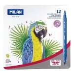 Feutres milan double pointe fine et pinceau - bote mtal de 12 couleurs multicolores