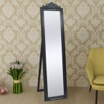 Fhe miroir sur pied style baroque bois et verre 160 x 40 cm noir