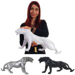 Figure de d�coration l�opard / panth�re polyresin sculpture 59cm int�rieur / plein air - noir poli fin ...
