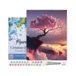 Figuredart peinture par num�ro adulte avec cadre arbre rose et nuages - kit diy num�ro dart - 40x50cm ...