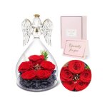 Figurine ange - sunia - 5 roses �ternelles - ailes dor�es - d�coration 11x16cm - cadeau femme