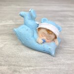Figurine b�b� gar�on - unique - coussin bleu - r�sine - 76 x 6 cm - babyshower bapt�me