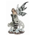Figurine de f�e des neiges avec son tigre blanc r�sine h. 25. 5 cm