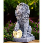 Figurines de lion d�coratives avec lampes solaires - boule - d�coration de jardin - cadeau figurine de ...