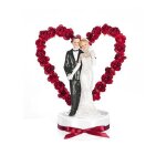 Figurine mari�s - non sp�cifi� - 16 cm - arche coeur rouge - socle en tissu satin� - roses en papier