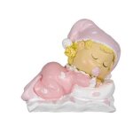Figurine sujet baptême bébé fille sur coussin blanc Figurine sujet baptême bébé fille sur coussin blanc