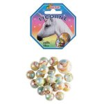 Filet 20 billes 16mm et 1 calot 25 mm licorne - blanches rayures colorees - jeu de recre plein air - ...