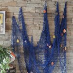 Filet de pche dcoratif - marque - 200 x 150cm - bleu - coquillages - installation suspendue